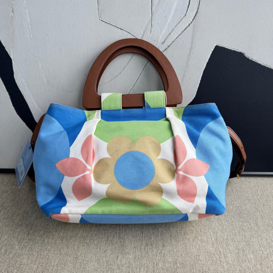 MiuMiu - Canapa Flowers Tote - Cotton canvas with leather trim and wooden handles - Multicolour - (Medium)