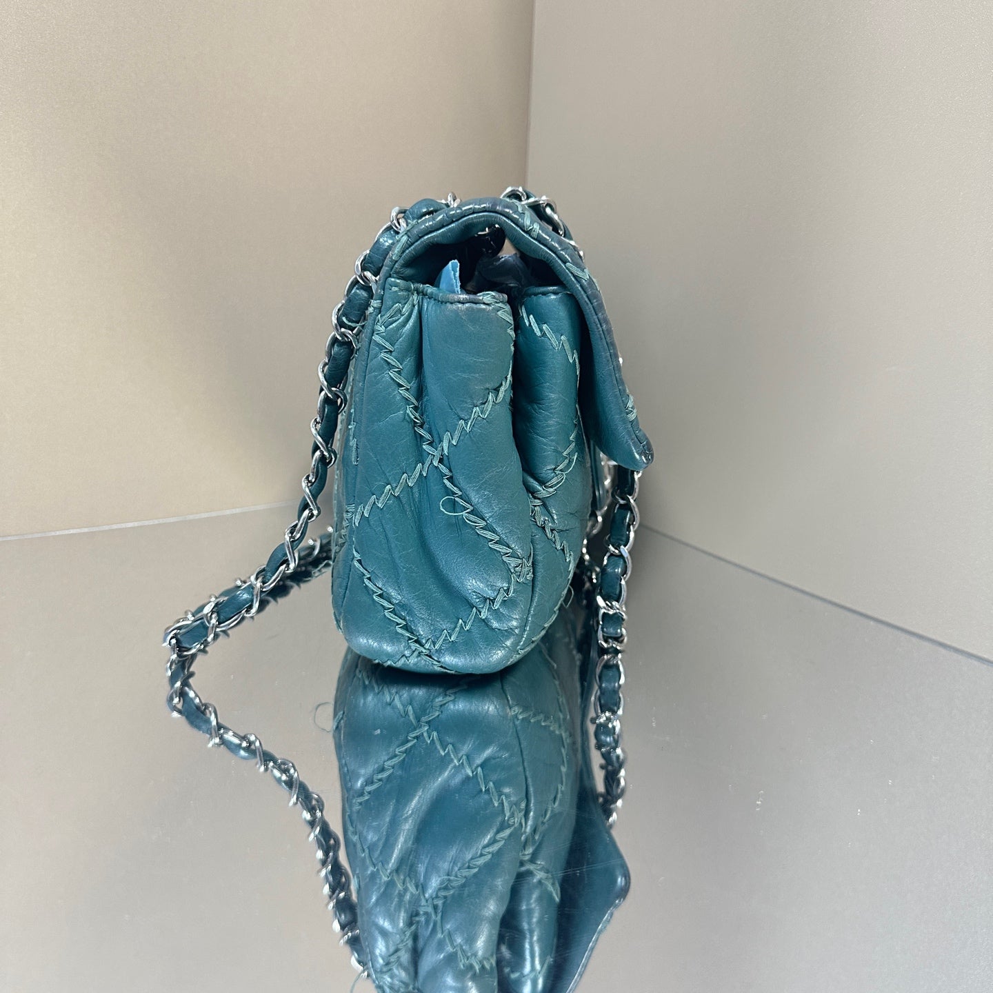 Chanel - Classic Flap with Exposed Stitching - Leather - Green - (small)