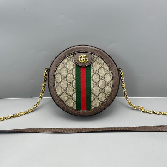 Gucci - Ophidia Round Shoulder Bag - GG Supreme canvas with leather trim - Beige and Brown with Red and Green accents - (mini)
