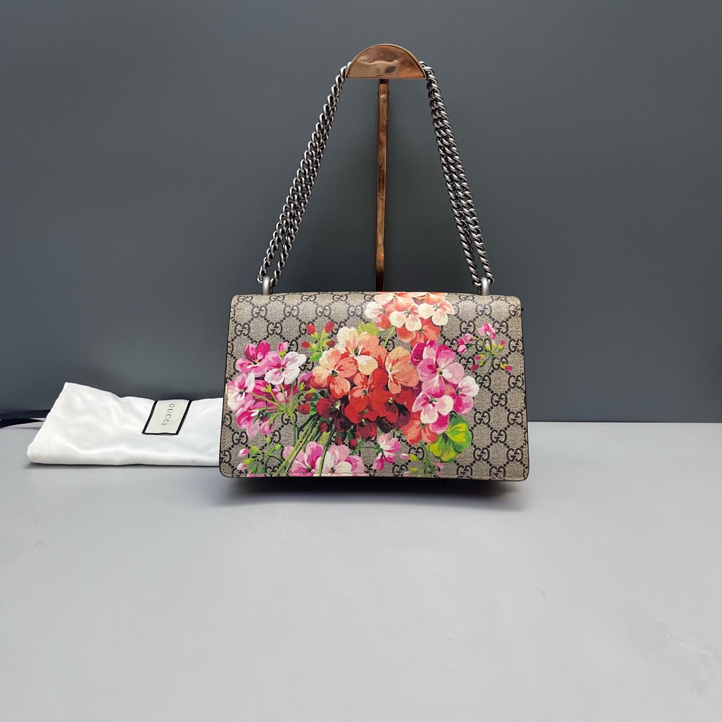 Gucci - Dionysus Shoulder Bag - GG Supreme canvas with floral print, pink/burgundy suede, and black leather trim - Beige, Multicolour (floral print), Burgundy (suede) - (Medium)