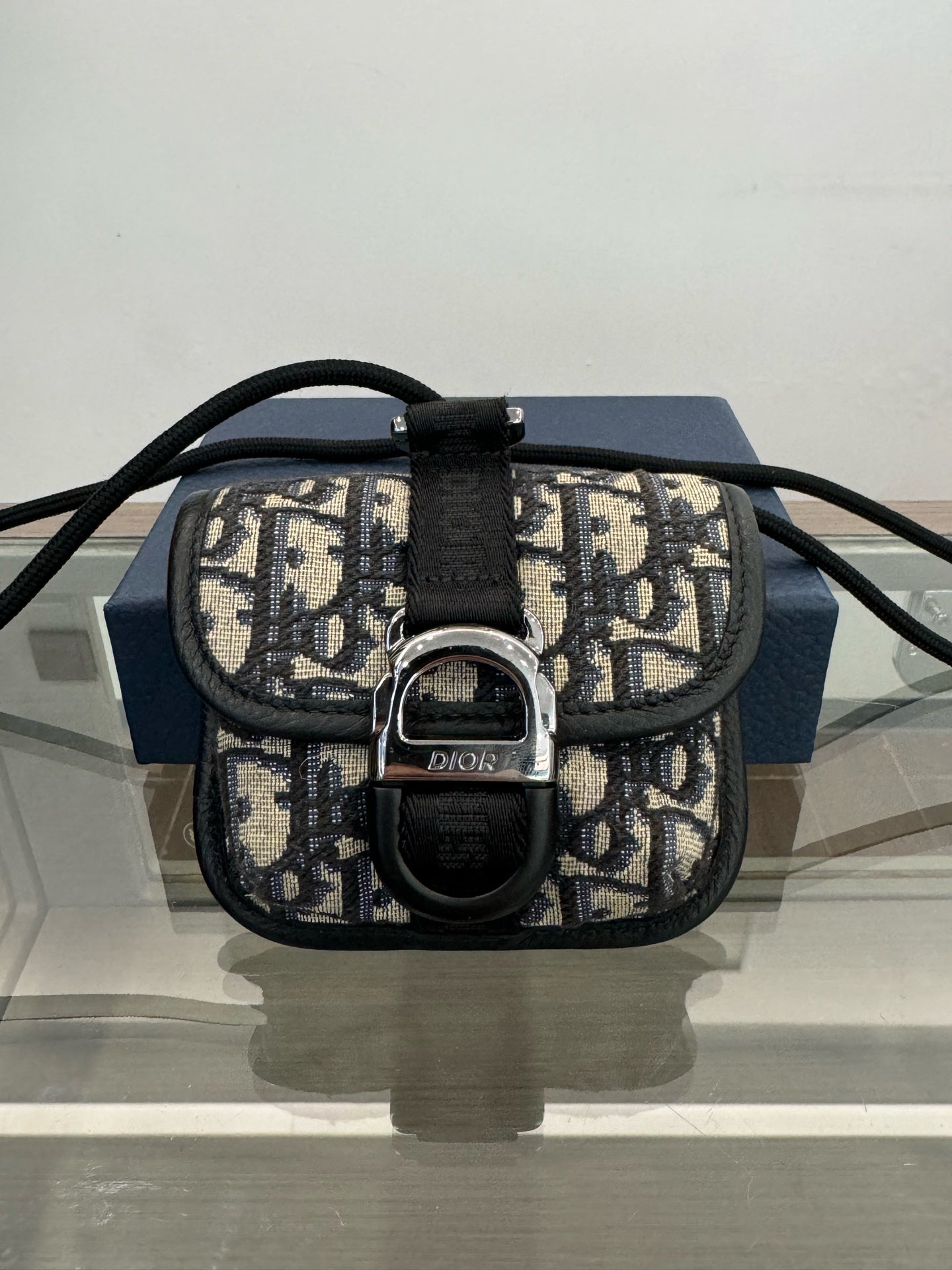 Dior - Gallop Earphone Bag - Dior Oblique Canvas and Leather - Beige and Navy with Black Trim - (mini)