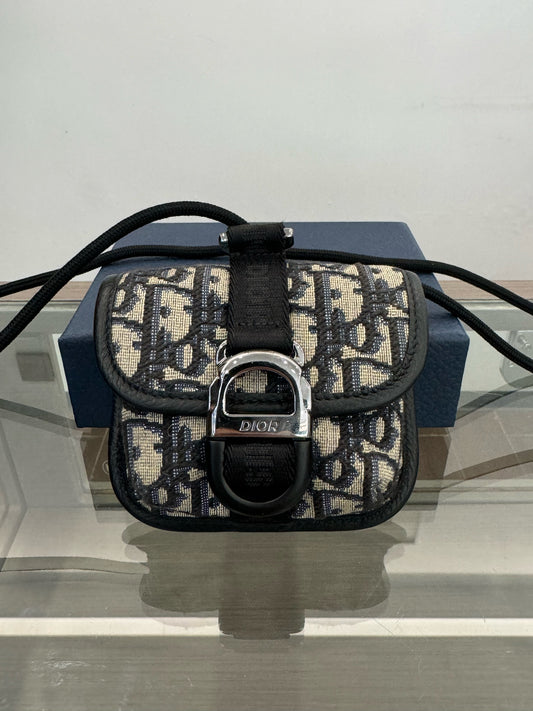 Dior - Gallop Earphone Bag - Dior Oblique Canvas and Leather - Beige and Navy with Black Trim - (mini)