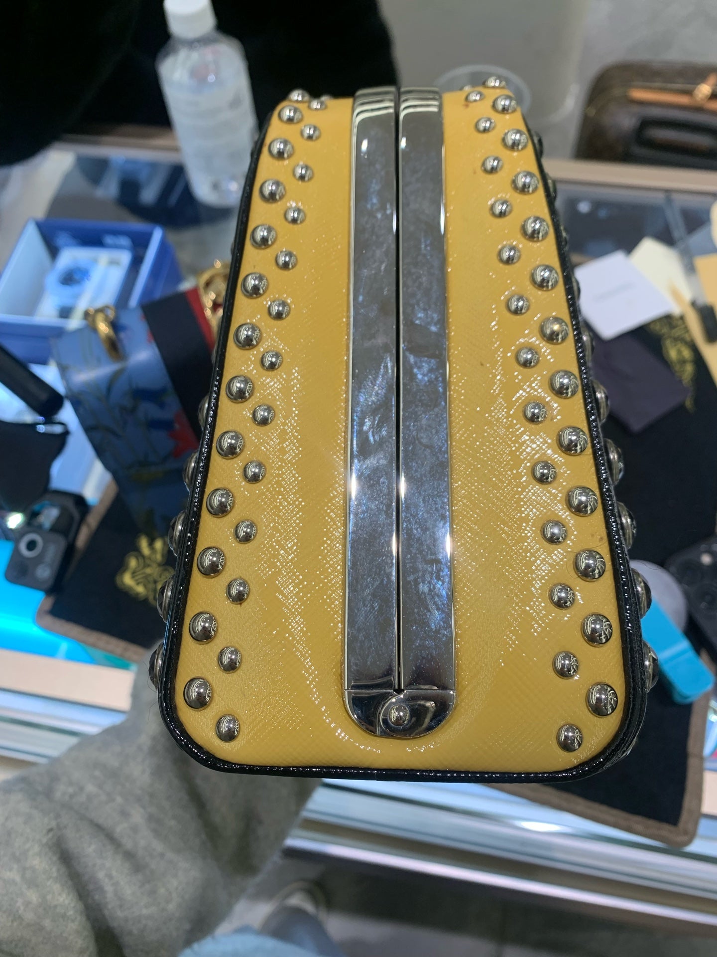 Prada - Gemstone Rivet Handbag (Limited Edition) - Saffiano leather - Black and Yellow - (medium)