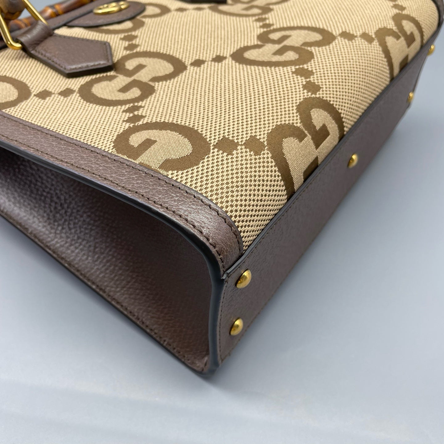 Gucci - Diana Bamboo Tote - GG Supreme canvas with dark brown leather trim and natural bamboo handles - Brown - (mini)