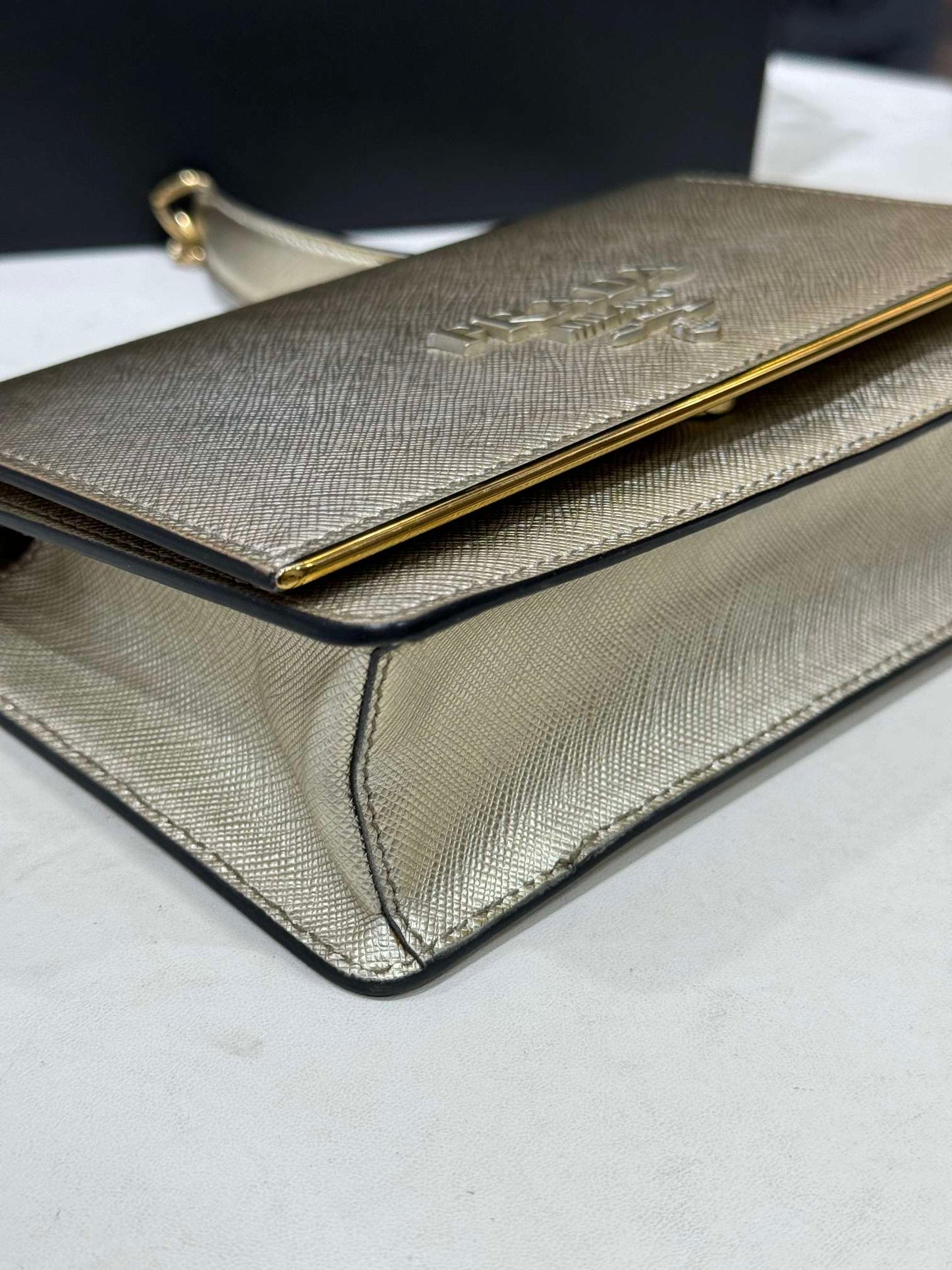 Prada - Saffiano Leather Wallet on Chain - Saffiano leather - Gold - (mini)