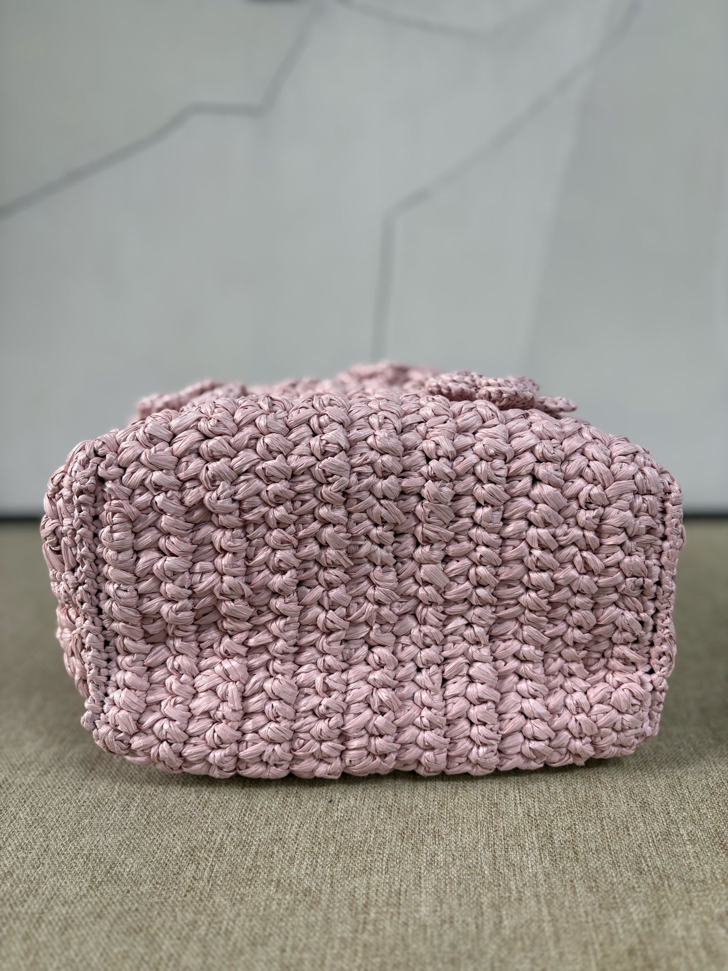 Miu Miu - Rafia Crystal Bucket Bag - Raffia with crystal embellishments and leather trim - Pink - (small)