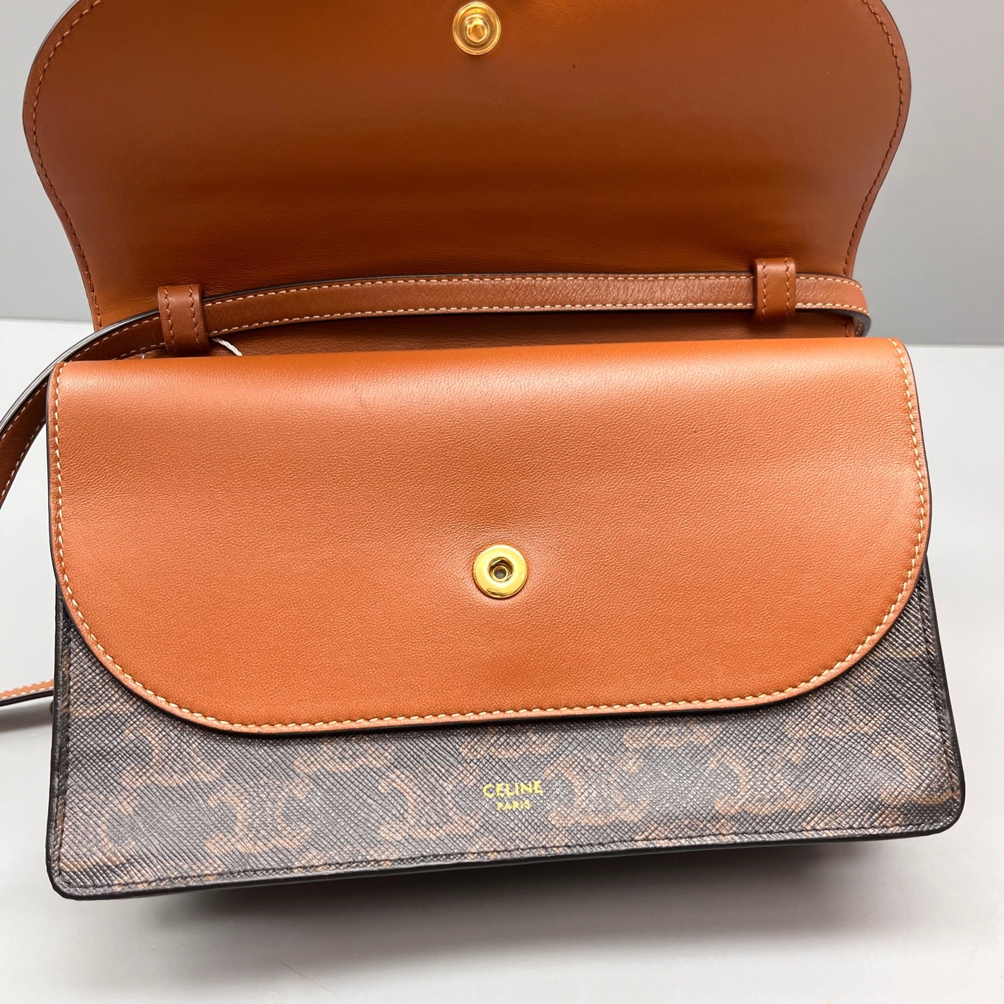 Celine - Triomphe Canvas Wallet on Chain Envelope Bag - Coated canvas and calfskin leather - Brown and Camel - (small)