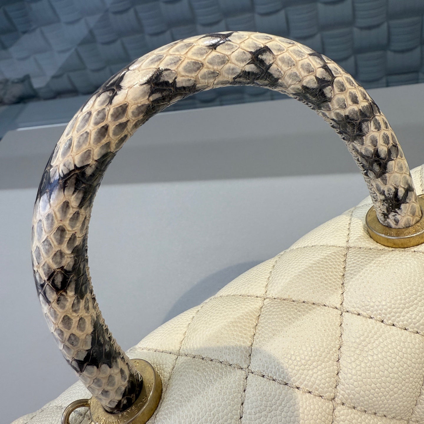 Chanel - Coco Handle - Caviar leather with exotic snakeskin handle - White - (Small)