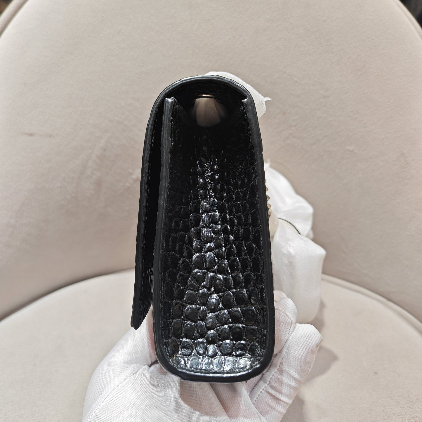 Saint Laurent - Kate Small Chain Bag with Tassel - Calfskin leather with crocodile embossing - Black - (small)