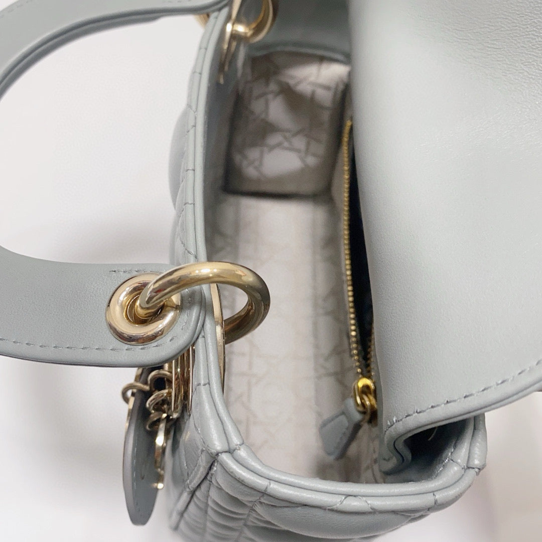 Dior - Lady Dior Mini - Lambskin leather - Grey with Gold-Tone Hardware - (mini)