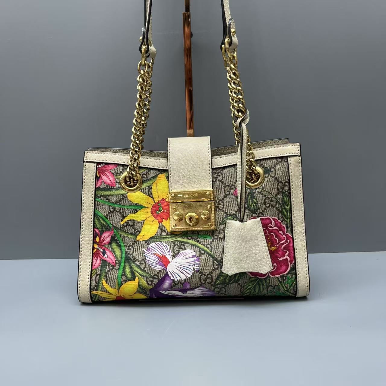 Gucci - Padlock Floral Small Tote Bag - GG Supreme canvas with leather trim - Multicolour - (Small)