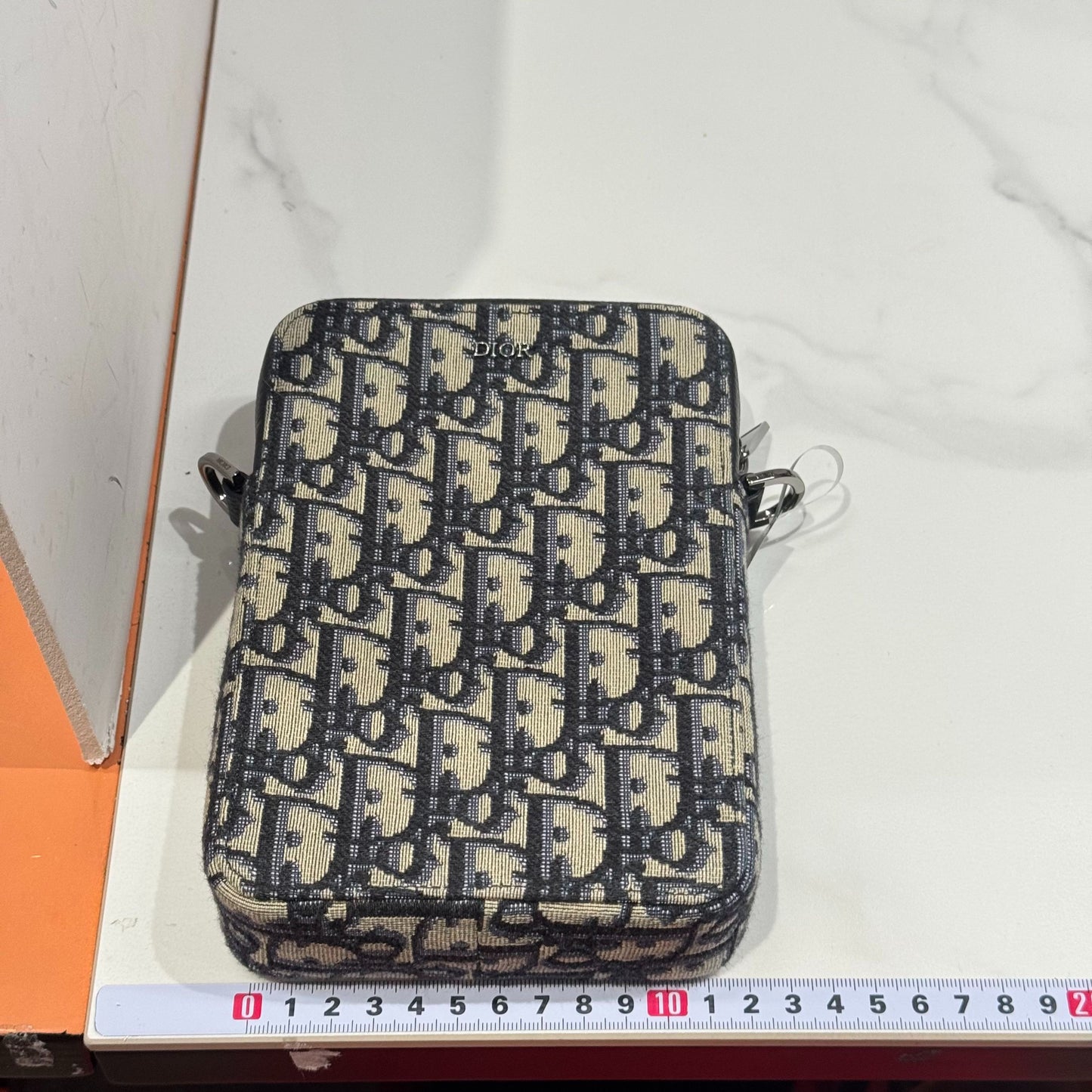 Dior - Oblique Canvas Vertical Phone Pouch - Canvas and Leather - Blue and Beige with Black trim - (mini)