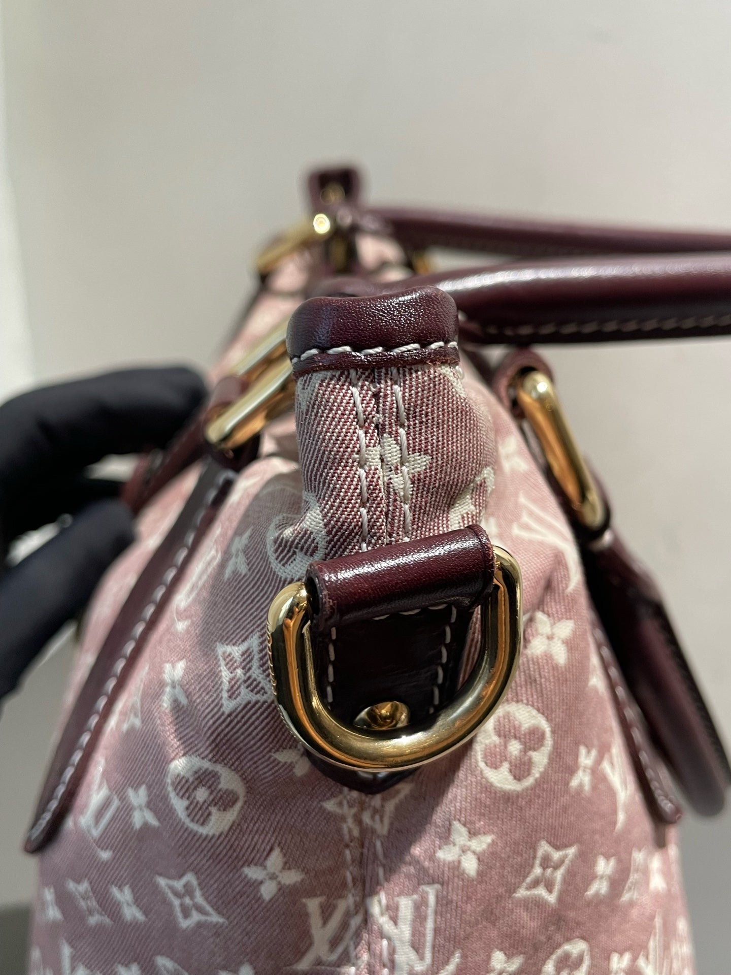 Louis Vuitton - Monogram Denim Framed Bag - Denim with leather trim - Raspberry with Burgundy accents - (Medium)