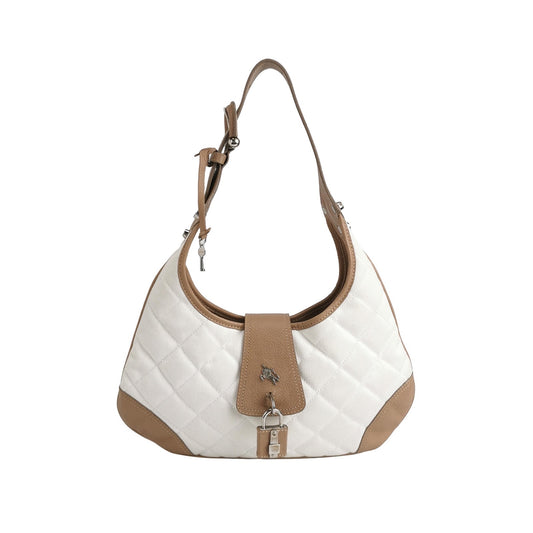 Burberry - Quilted Canvas and Leather Shoulder Bag - Canvas with pebbled leather trim - Beige and White - (Medium)