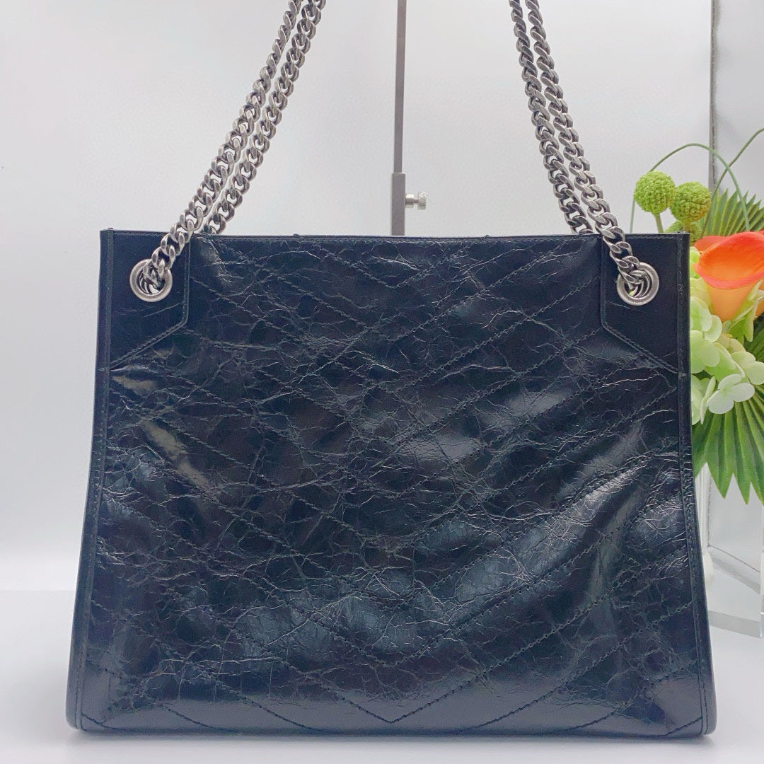 Saint Laurent - Niki Shopping Bag - Distressed calfskin leather - Black - (large)