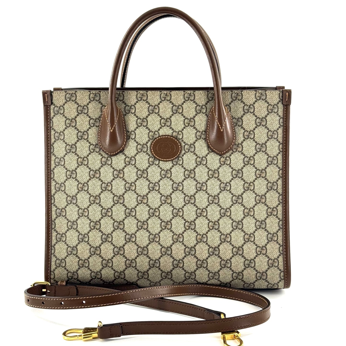 Gucci - Ophidia Small Tote Bag - GG Supreme coated canvas with leather trim - Beige and Brown - (small)