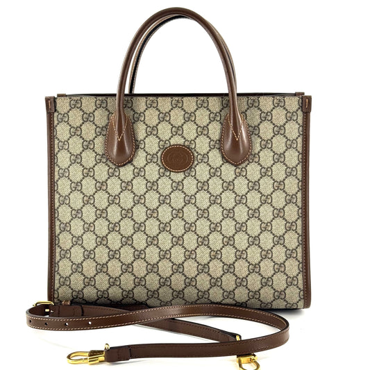 Gucci - Ophidia Small Tote Bag - GG Supreme coated canvas with leather trim - Beige and Brown - (small)