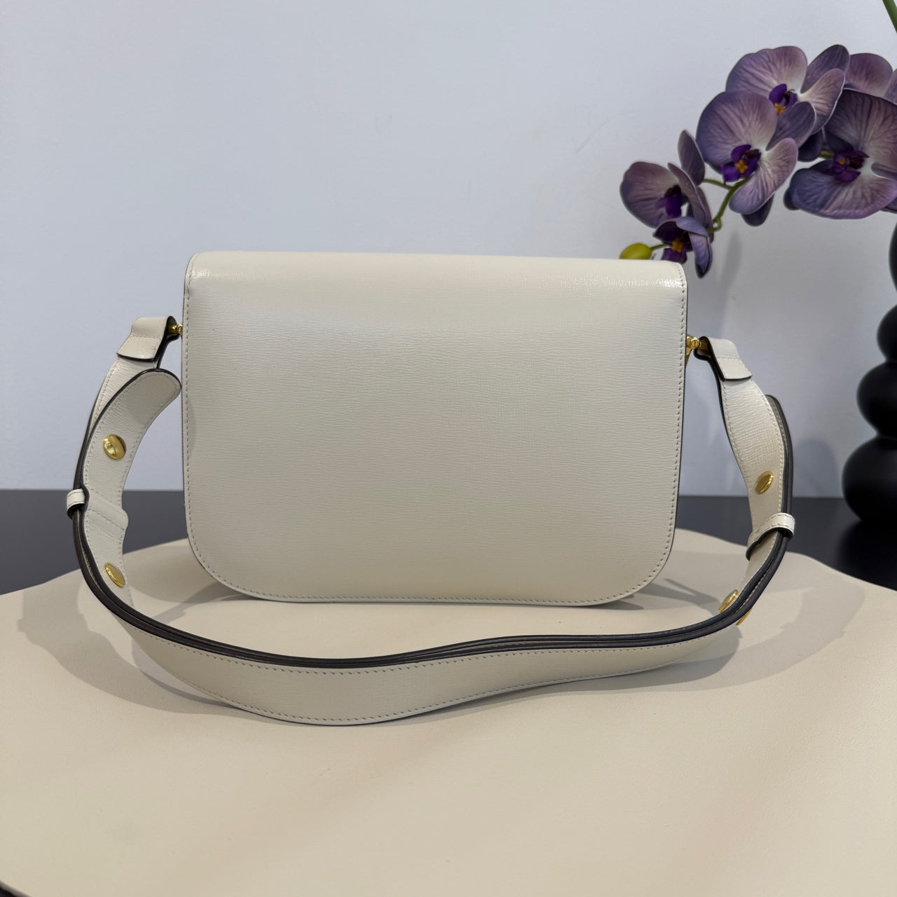 Gucci - Horsebit 1955 Messenger Bag - Textured leather - White with black trim - (medium)
