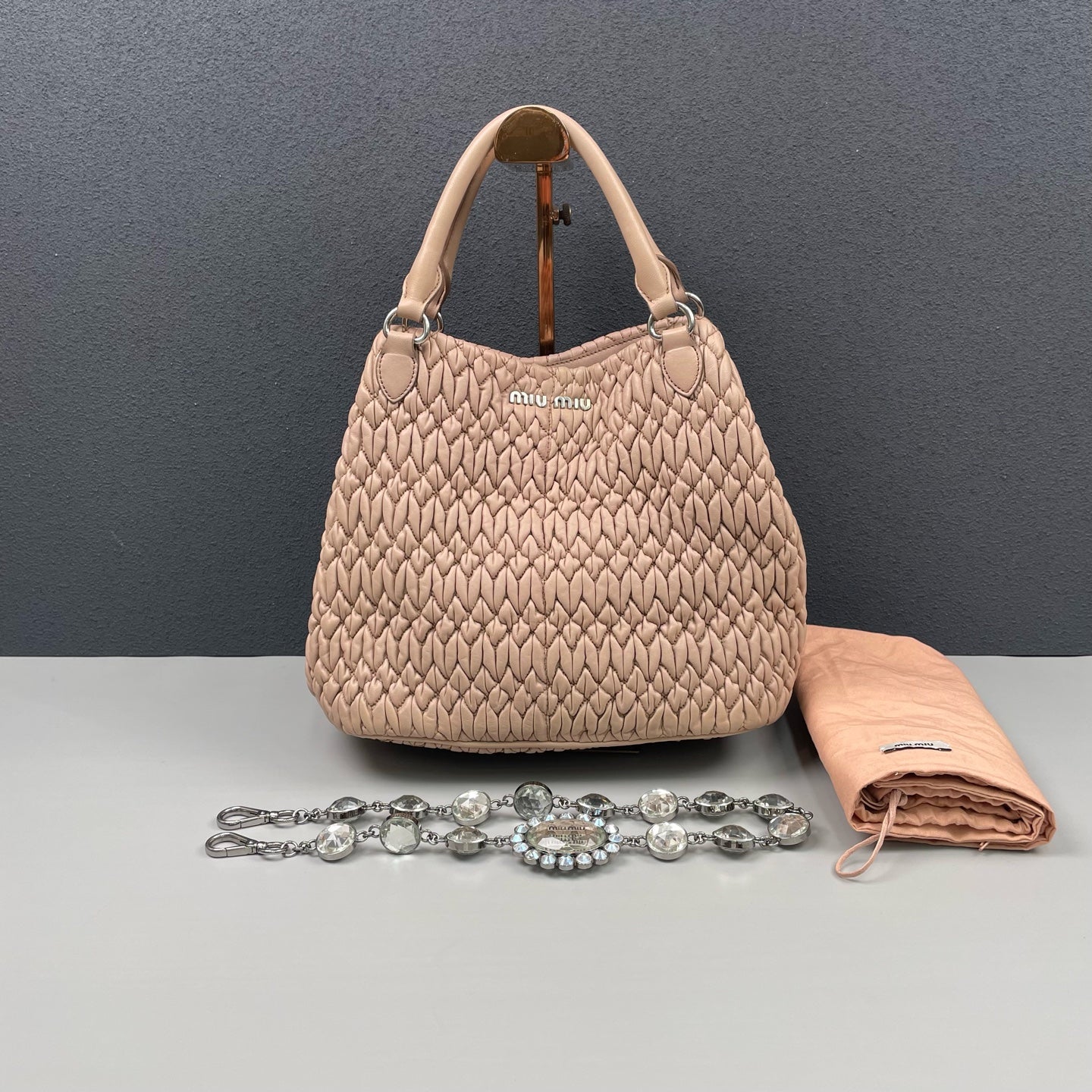 Miu Miu - Matelassé Gemstone Chain Shoulder Bag - Leather - Pink - (medium)