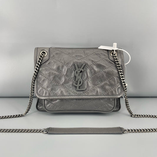 Saint Laurent - Niki Baby - Crinkled vintage leather - Grey - (Small)