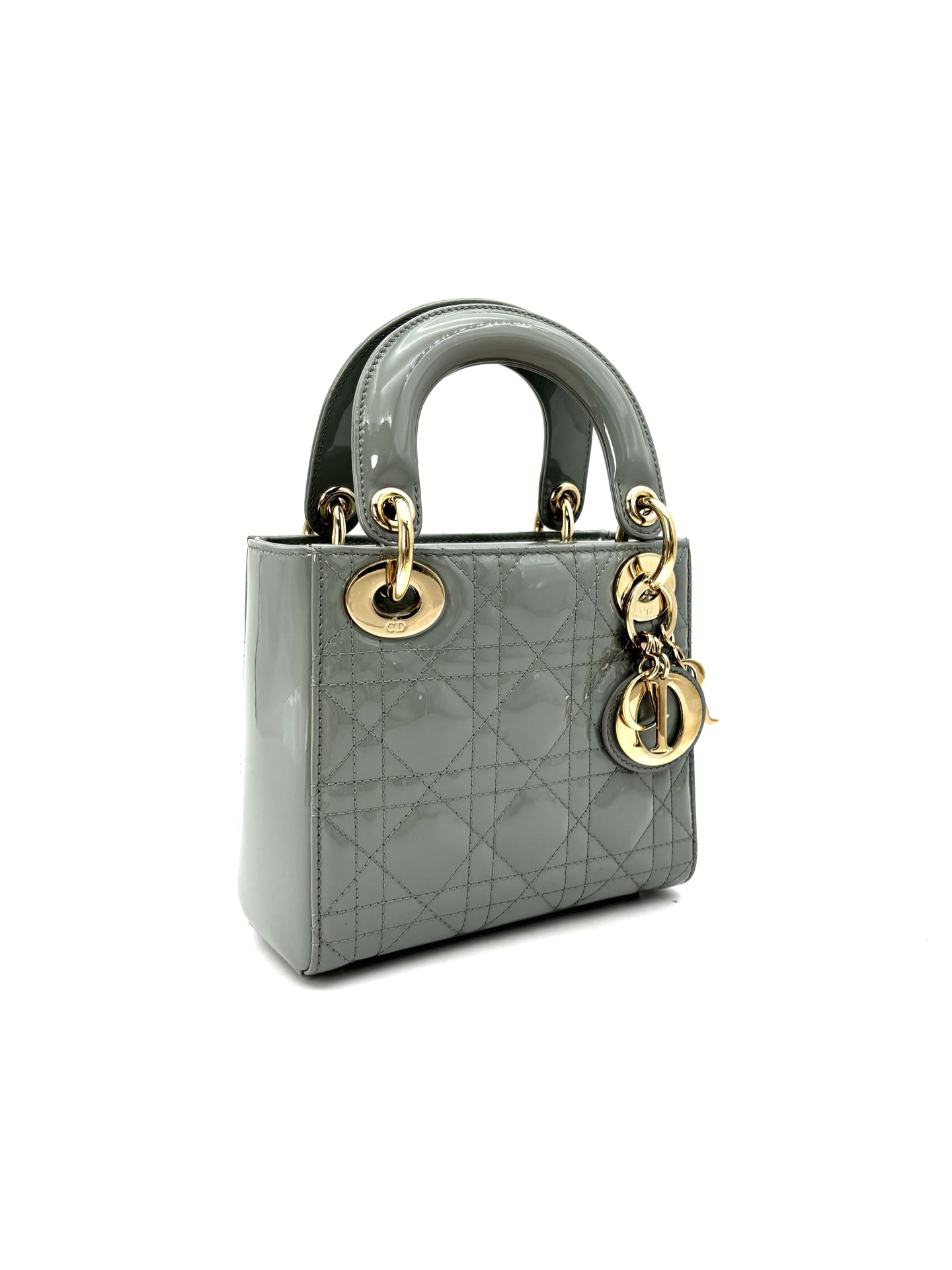 Dior - Lady Dior Mini (Cannage) - Patent cowhide leather - Grey - (mini)