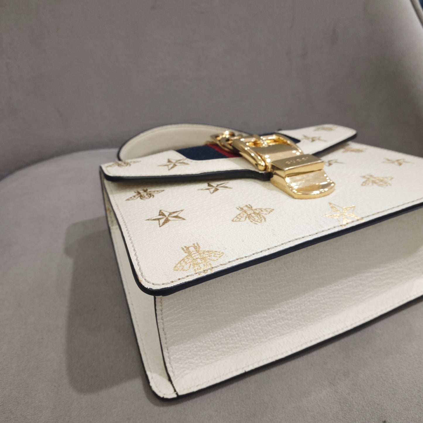 Gucci - Sylvie Small Bee and Star - Grained leather - White - (small)