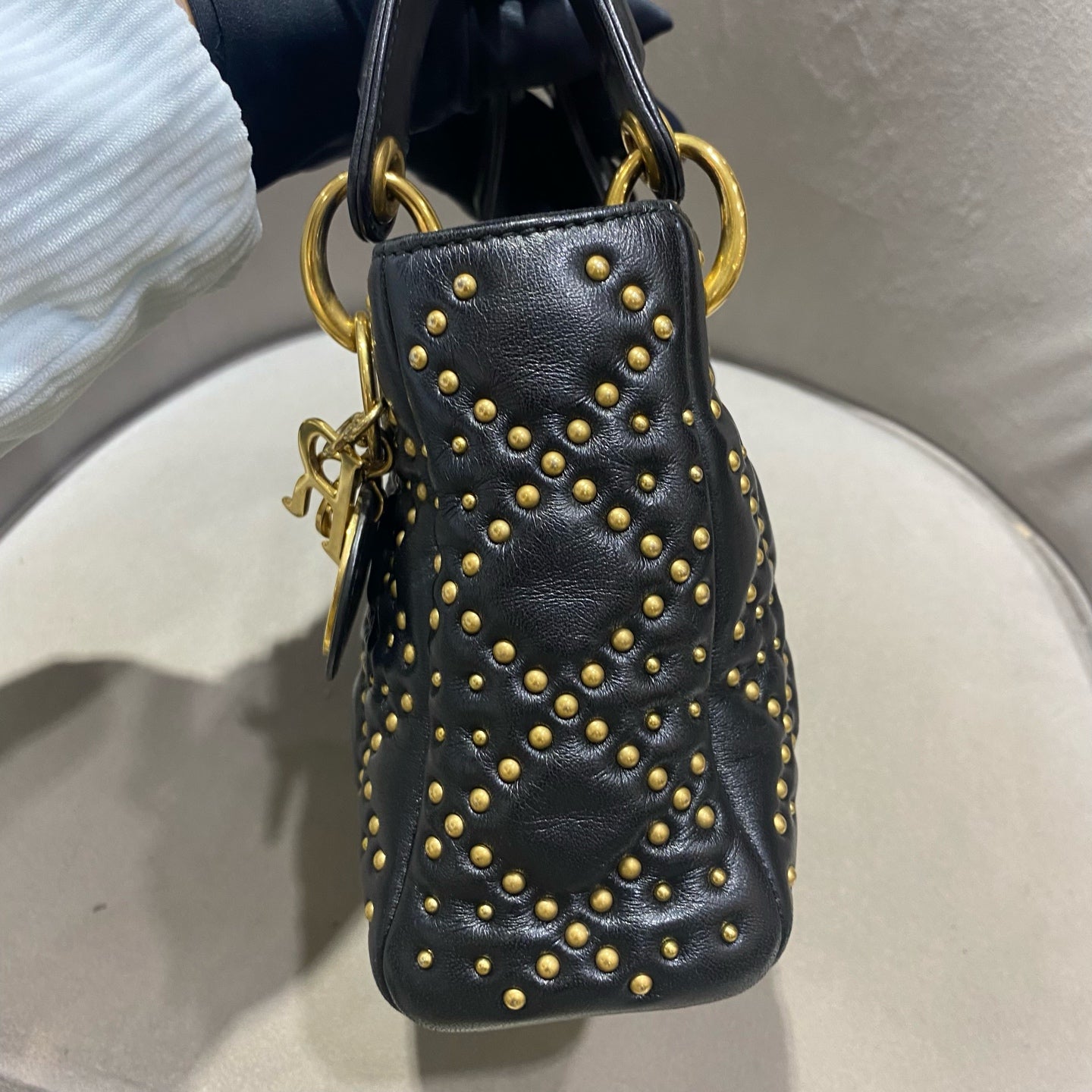 Dior - Lady Dior (Studded) - Lambskin leather with gold-tone rivets - Black - (Mini)