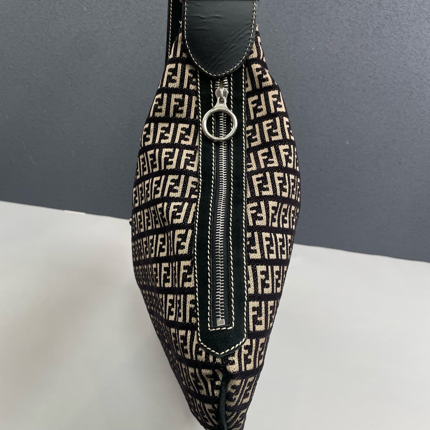 Fendi - Shoulder Bag - Jacquard canvas with leather trim - Black and Beige - (medium)