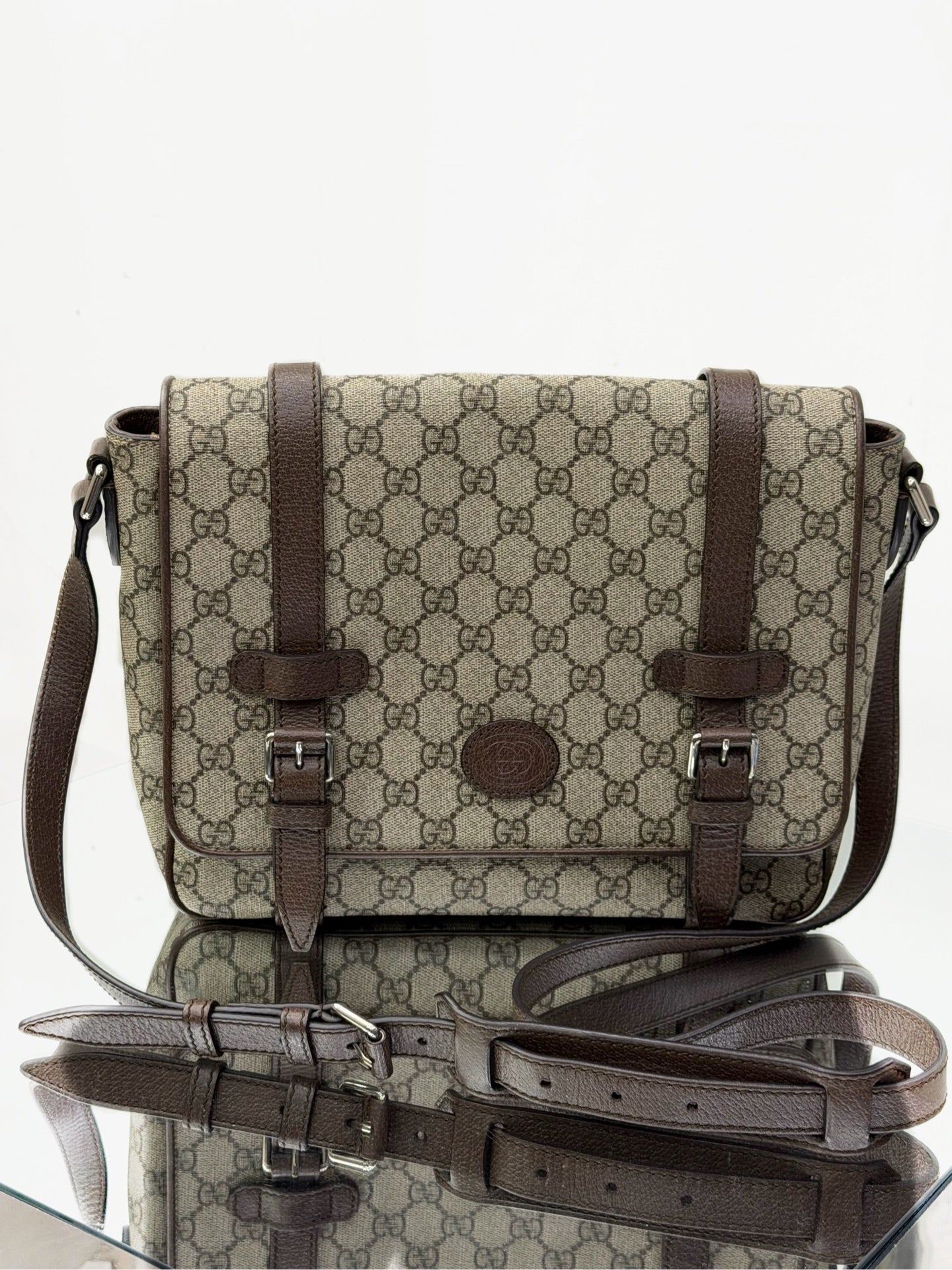 Gucci - Retro GG Messenger Bag - GG Supreme canvas with leather trim - Beige and Brown - (medium)