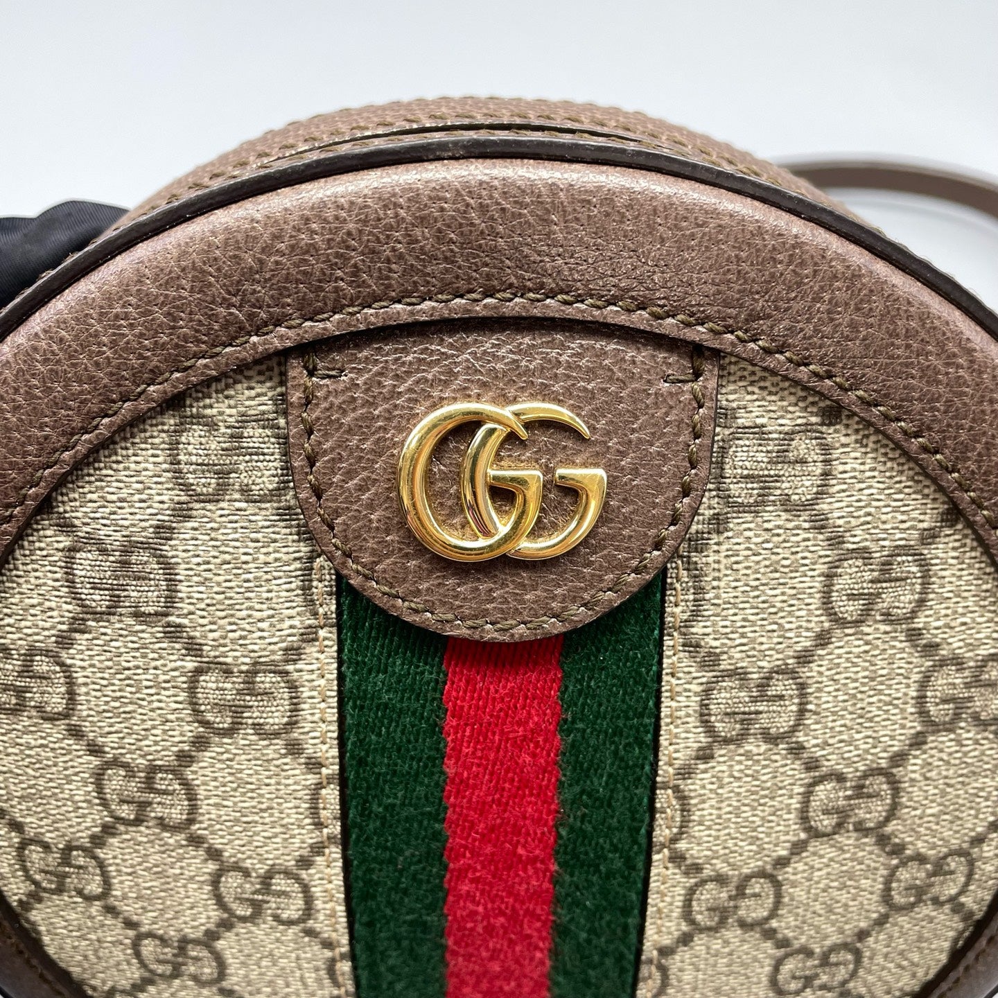 Gucci - Ophidia Round Mini Bag - GG Supreme canvas, Grained leather - Brown - (mini)