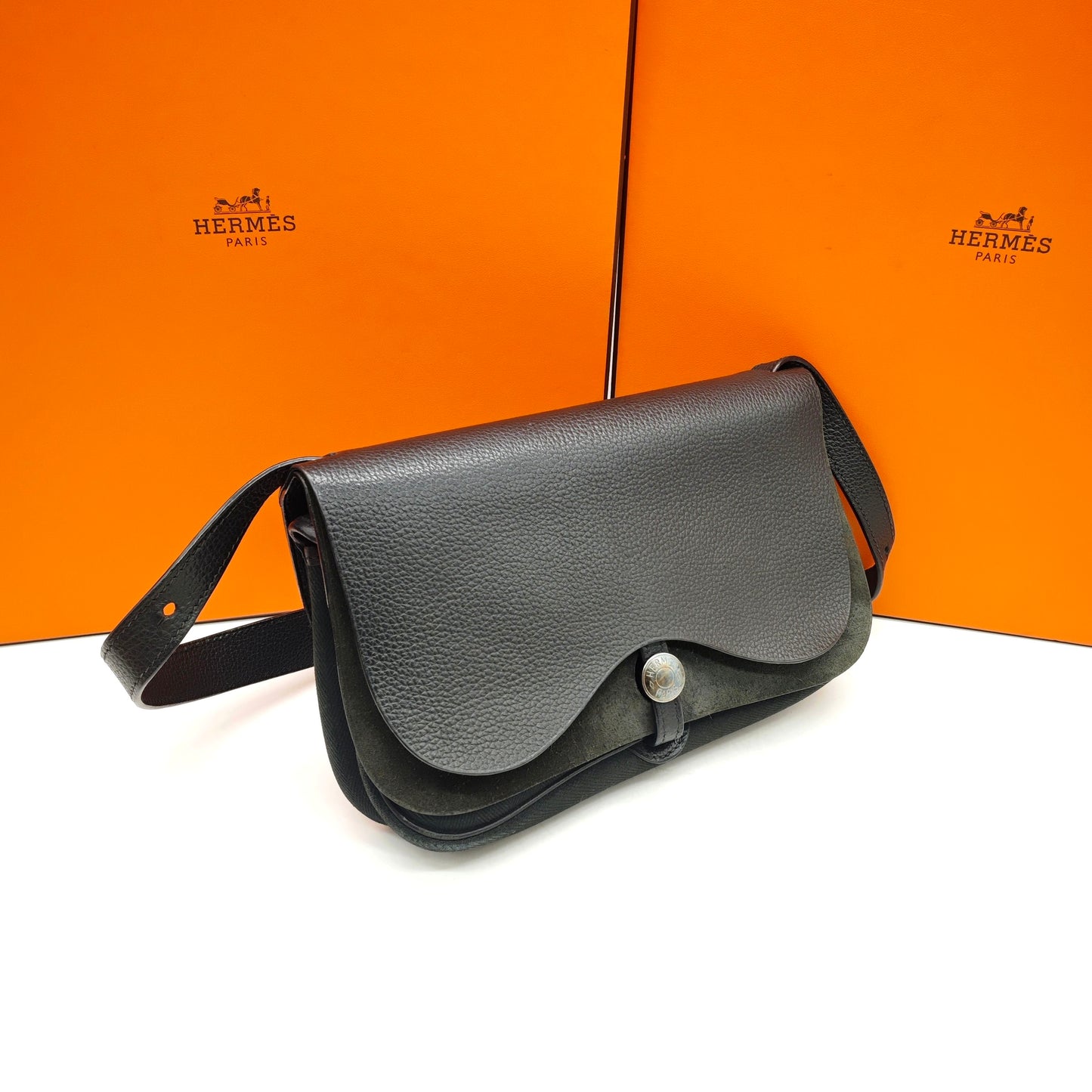 Hermès - Colorado Saddle Bag - Black canvas combined with Togo leather and suede - Black - (mini)