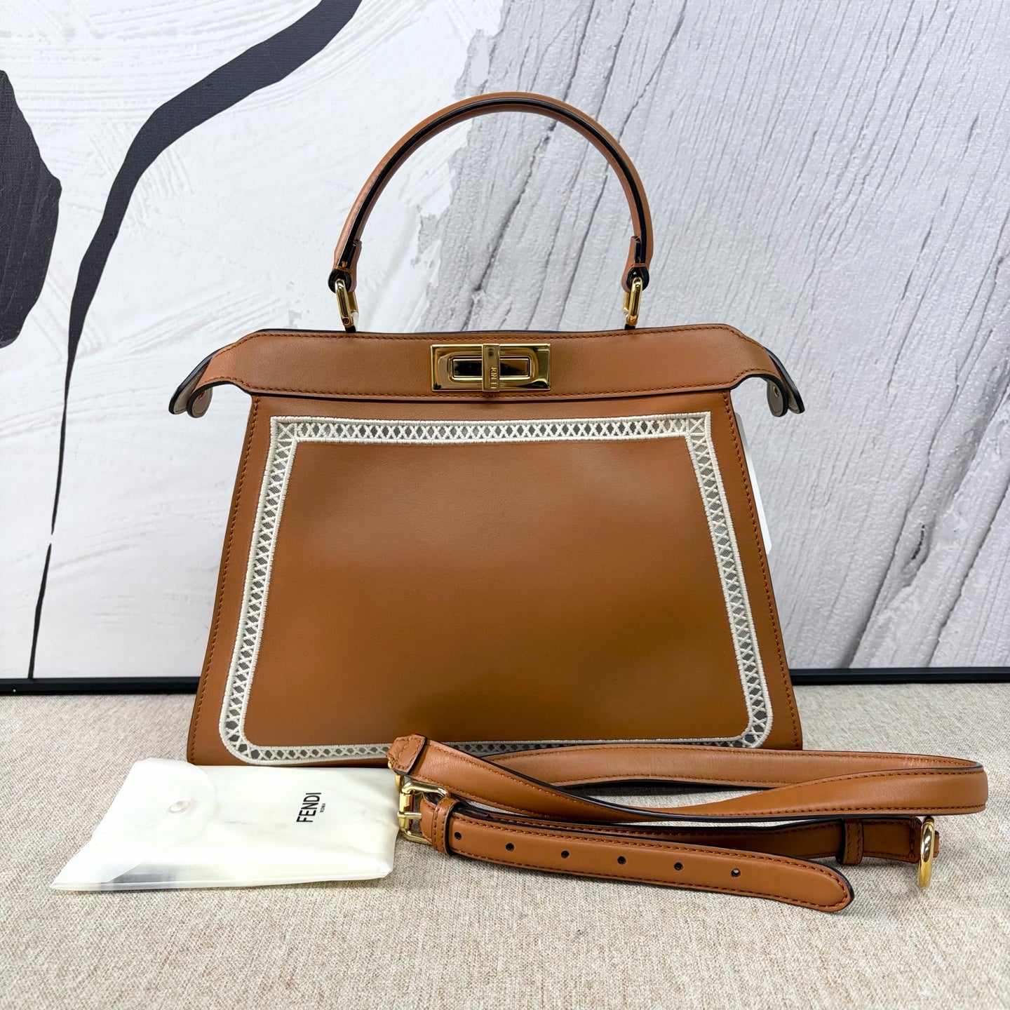Fendi - Peekaboo Medium with Lace Cutout - Leather - Brown - (Medium)