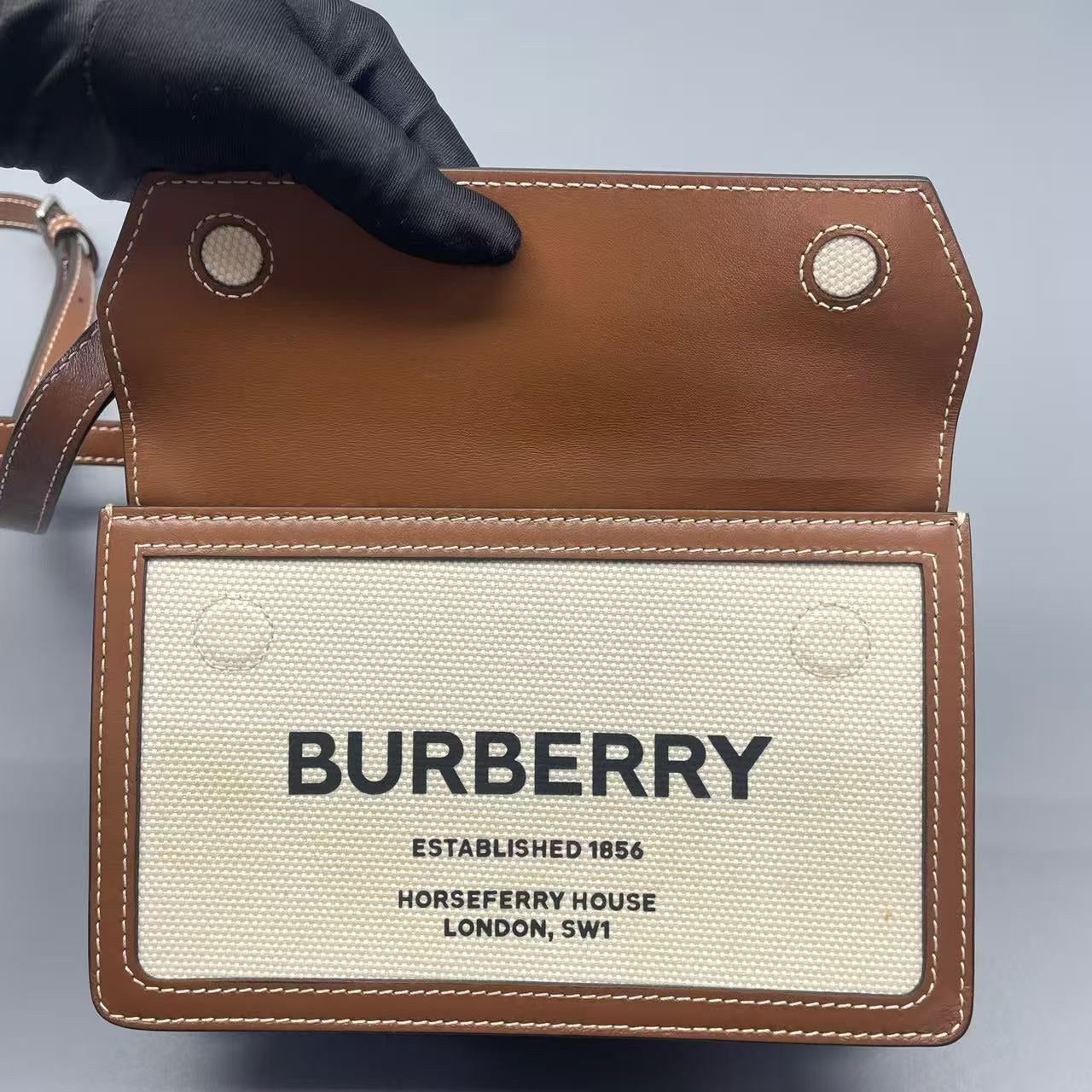 Burberry - Title mini messenger bag - Leather and Canvas - Brown and Beige - (mini)