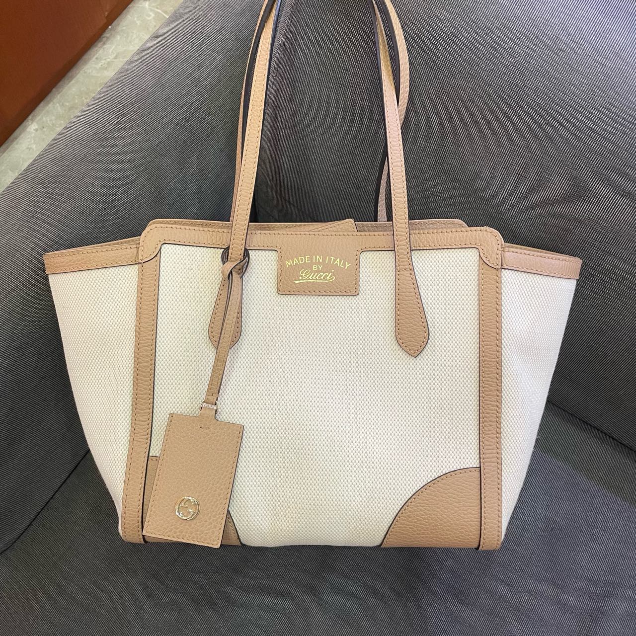 Gucci - Canvas and Leather Trim Tote Bag - Cotton canvas with pebbled leather trim - Beige - (medium)