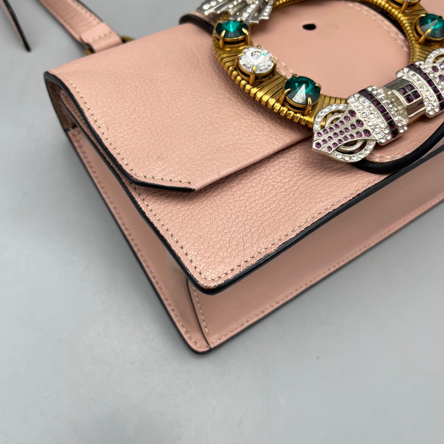 Miu Miu - Jeweled Flap Shoulder Bag - Leather - Pink - (small)