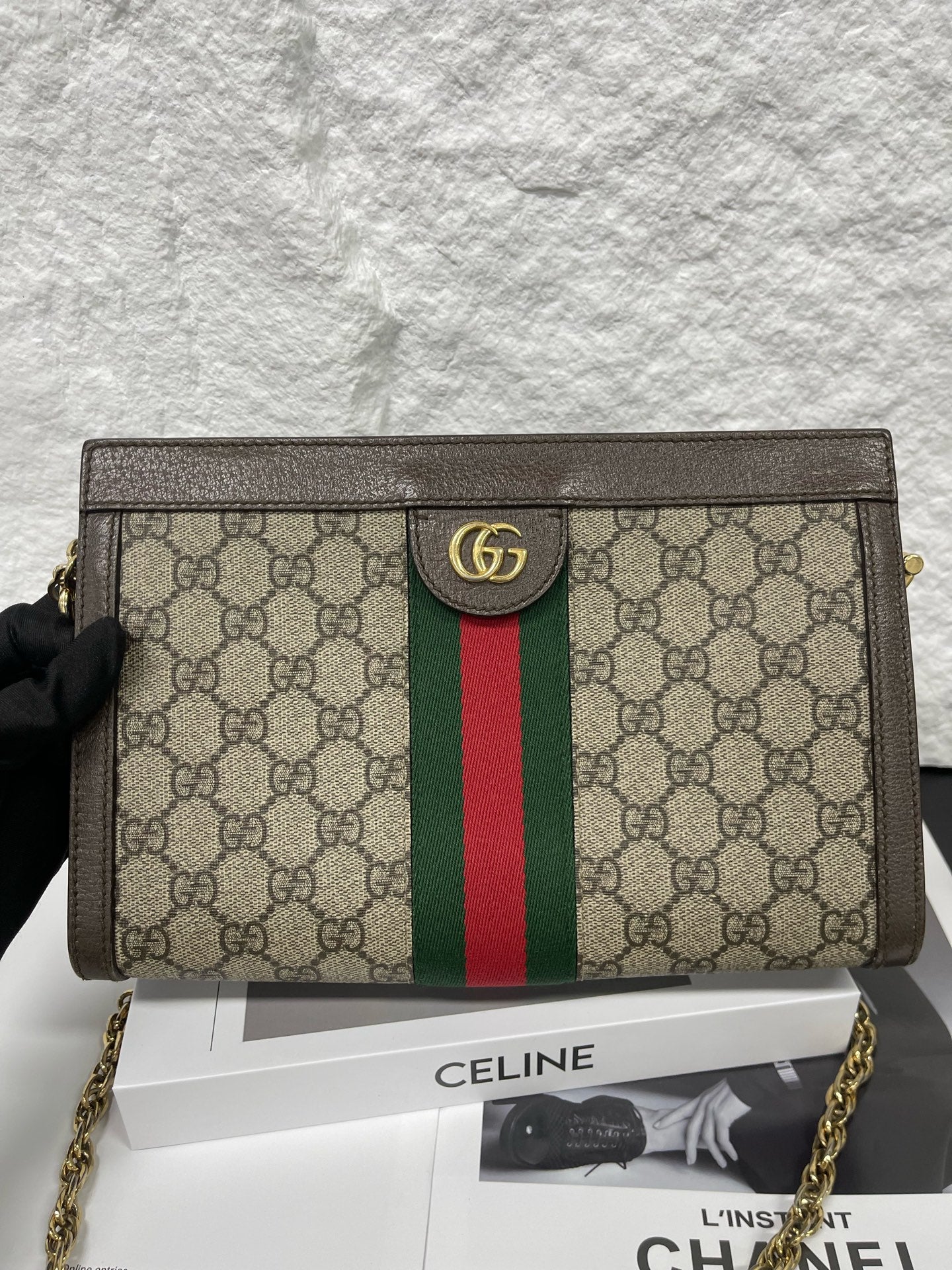 Gucci - Ophidia Small Chain Bag - GG Supreme coated canvas with leather trim - Beige - (small)