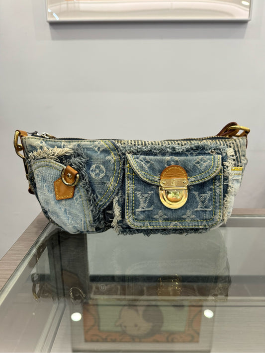 Louis Vuitton - Monogram Denim Distressed Shoulder Bag - Denim - Jeans, Vachetta leather - Blue - (Small)