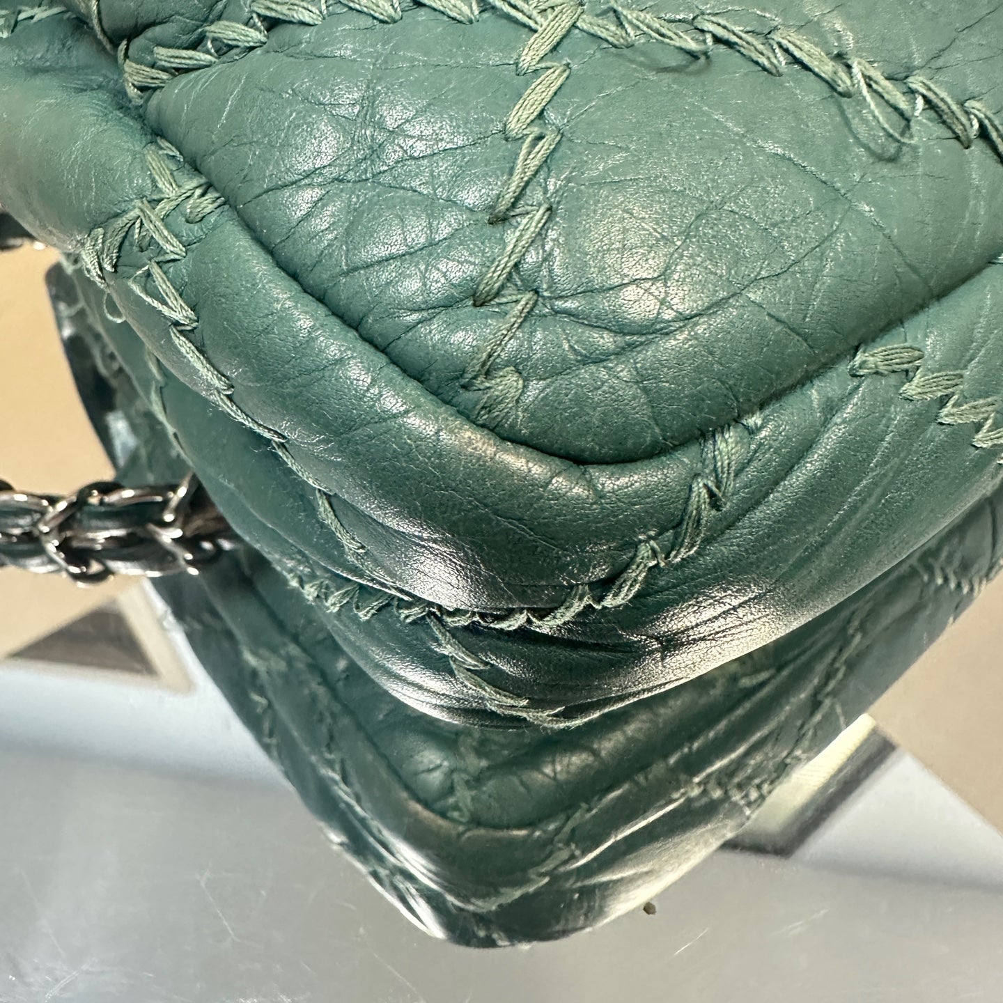 Chanel - Classic Flap with Exposed Stitching - Leather - Green - (small)