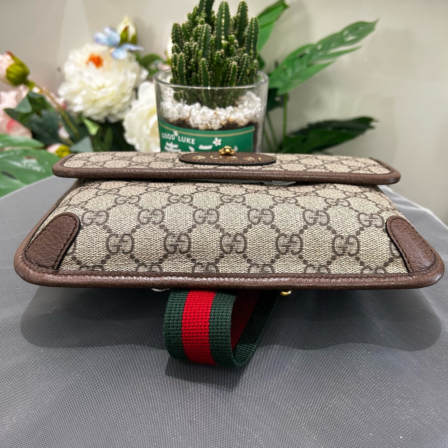 Gucci - Tiger Head Belt Bag - GG Supreme Canvas with Leather Trim - Beige and Brown with Red and Green Web - (small)