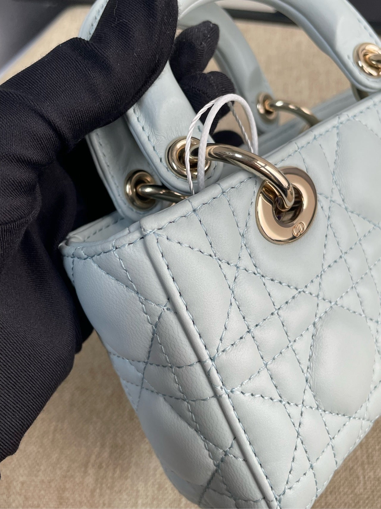 Dior - Lady Dior Horizontal Mini - Lambskin leather - Light Blue with Gold-Tone Hardware - (mini)