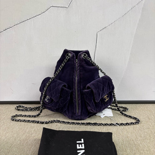 Chanel - Quilted Velvet Mini Backpack - Velvet - Purple with Silver-Tone Hardware - (mini)