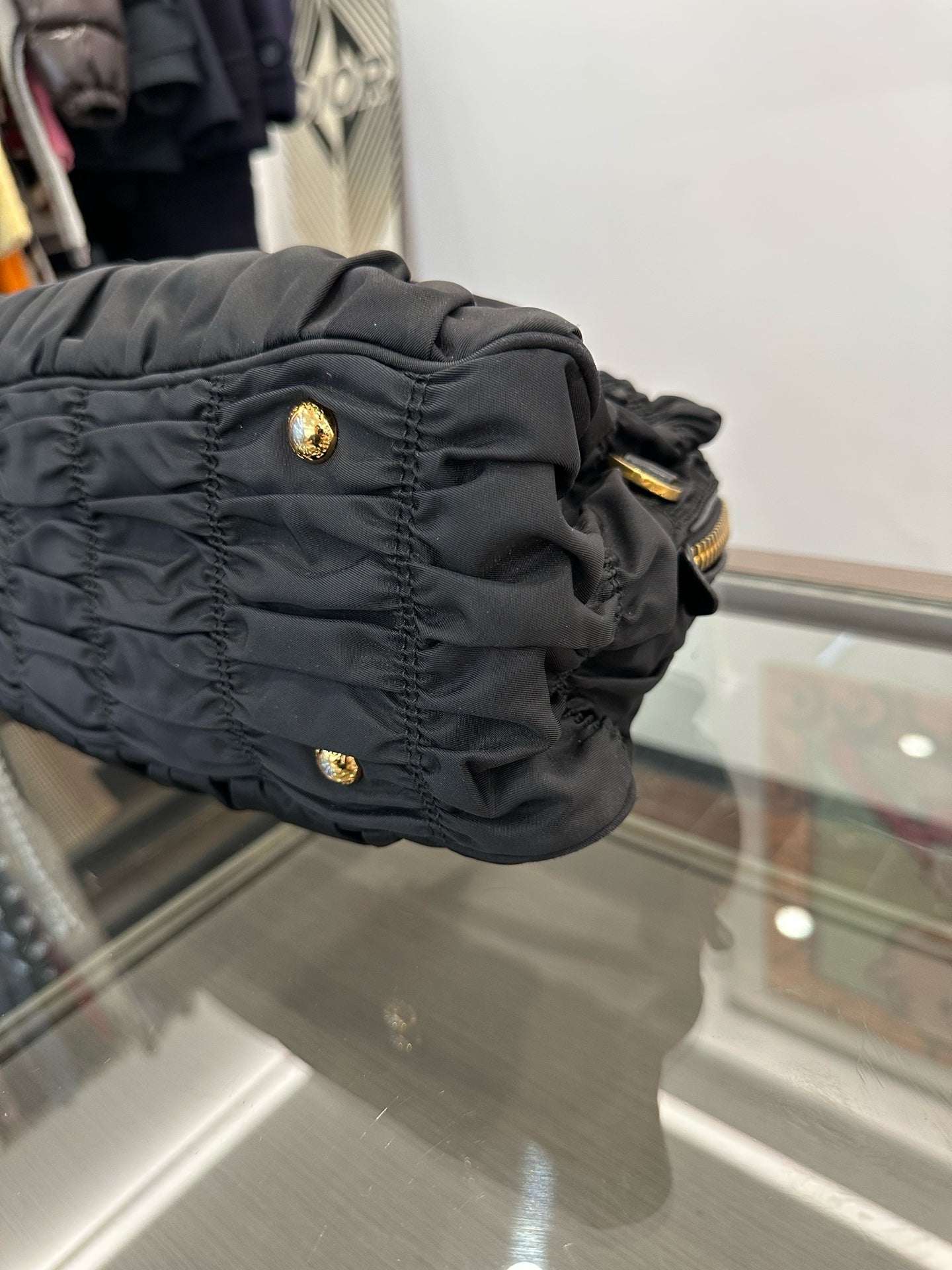 Prada - Gaufre Tessuto Tote B1407L - Polyamide nylon with Saffiano leather trim - Black with gold-tone hardware - (Medium)