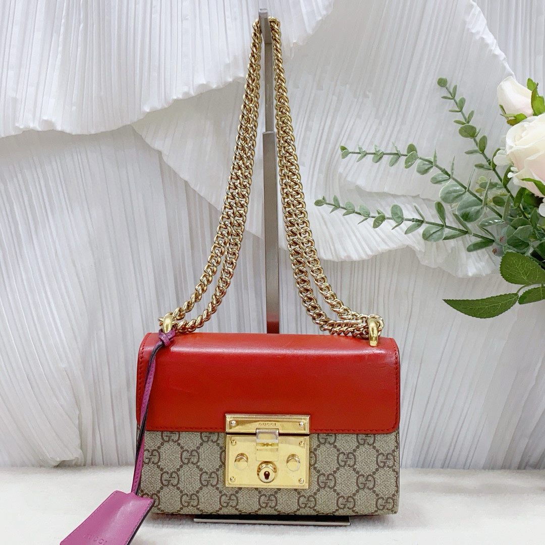 Gucci - Padlock GG Supreme Shoulder Bag - GG Supreme canvas with leather trim - Multicolour (Beige/Ebony, Red, Pink) - (Mini)