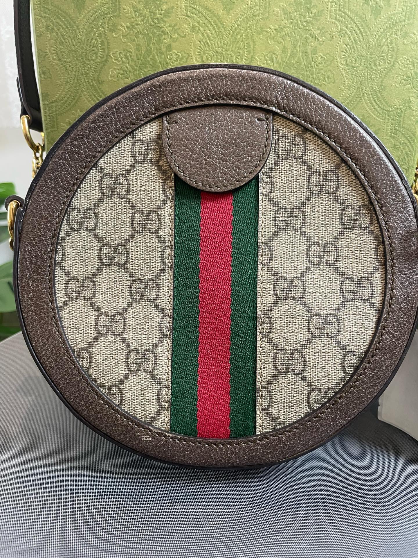 Gucci - Ophidia Round Mini Bag - GG Supreme canvas with brown leather trim - Beige - (mini)