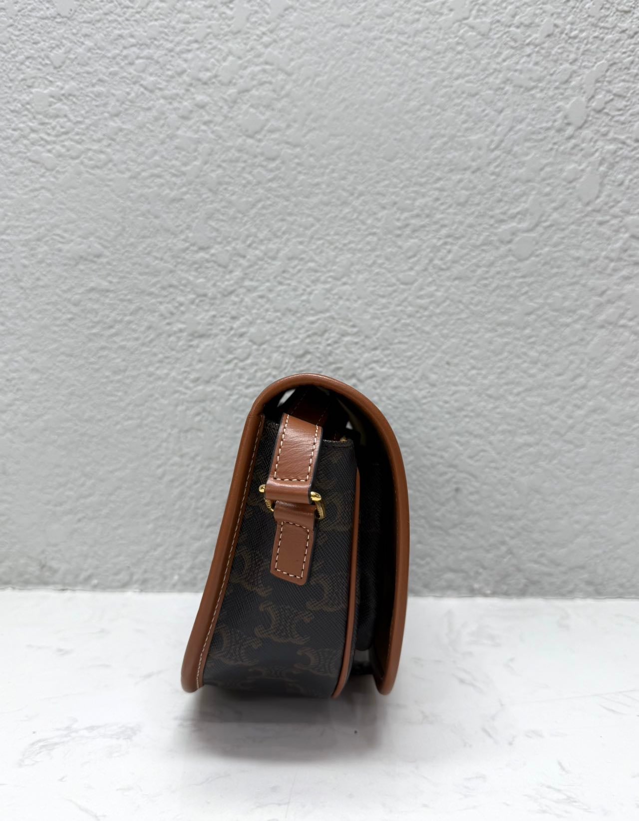 Celine - Triomphe Saddle Bag - Coated canvas with leather trim - Brown - (medium)