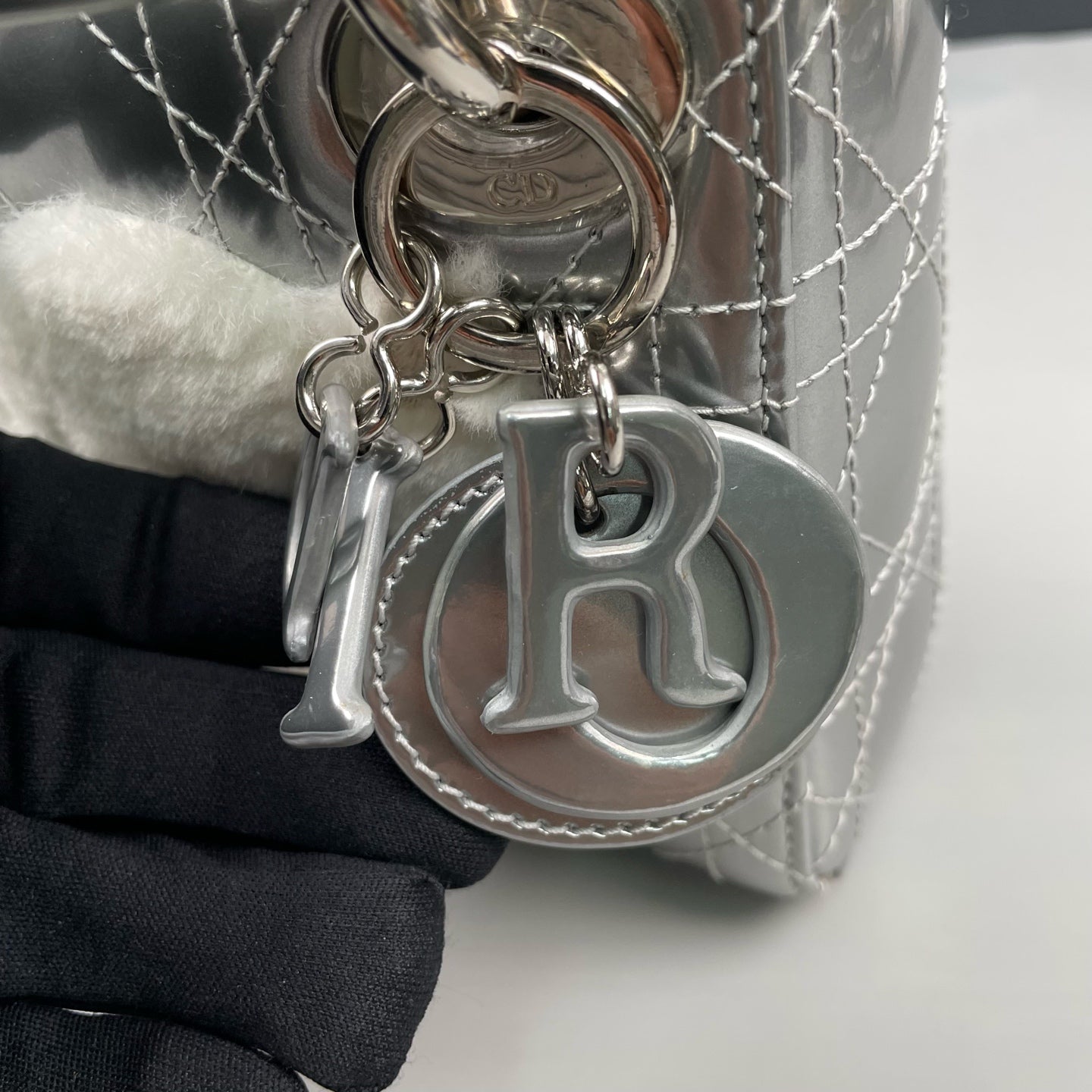 Dior - Limited Edition Lady Dior Mini Bear Bag - Patent leather - Silver - (mini)
