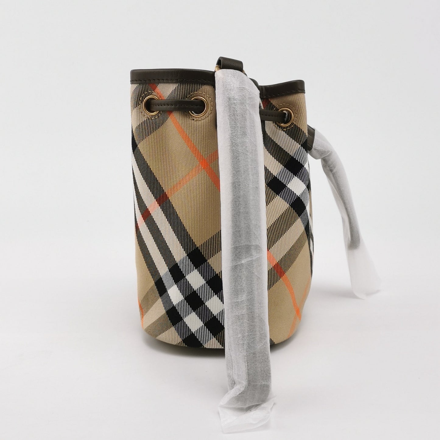 Burberry - Small Bucket Bag - Cotton canvas with leather trim - Beige - (mini)
