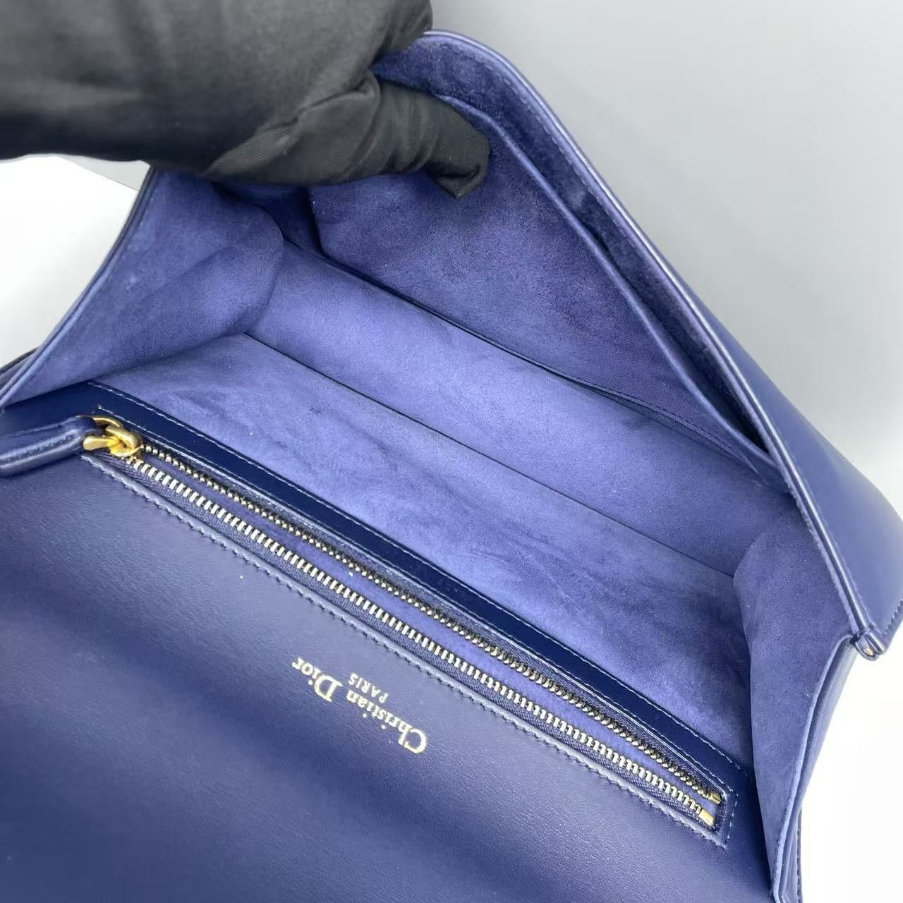 Dior - Diorama Shield Bag Studded Medium - Calfskin leather - Navy with Gold-Tone Hardware - (medium)