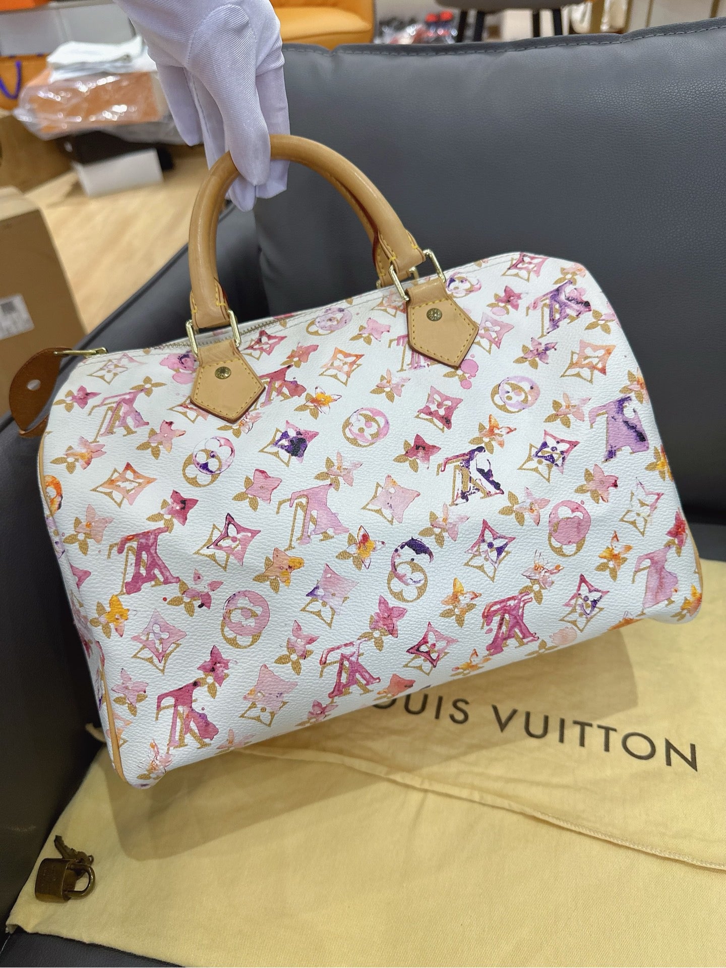 Louis Vuitton - Speedy 30 Watercolor - Coated canvas and Vachetta leather - White with Multicolour print - (medium)