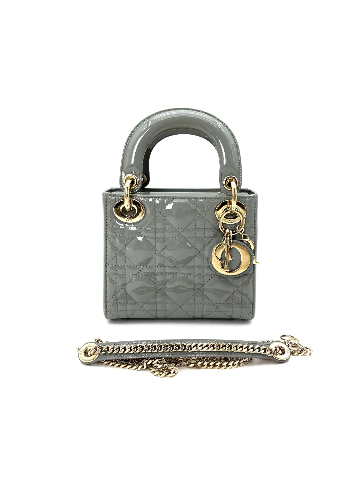 Dior - Lady Dior Mini (Cannage) - Patent cowhide leather - Grey - (mini)
